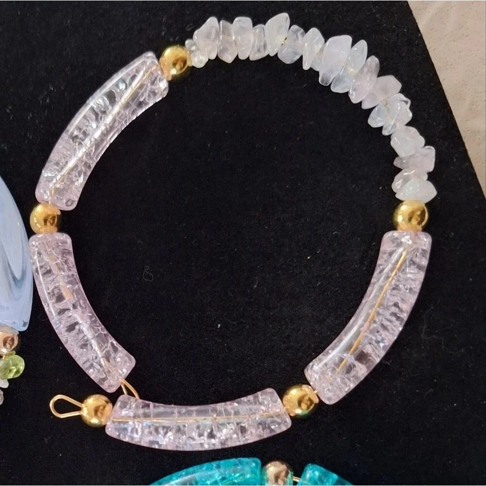 🇺🇸3/$15 Light Pink Bangle Cuff Bracelet Handmade with Stone, Metal, & Plastic